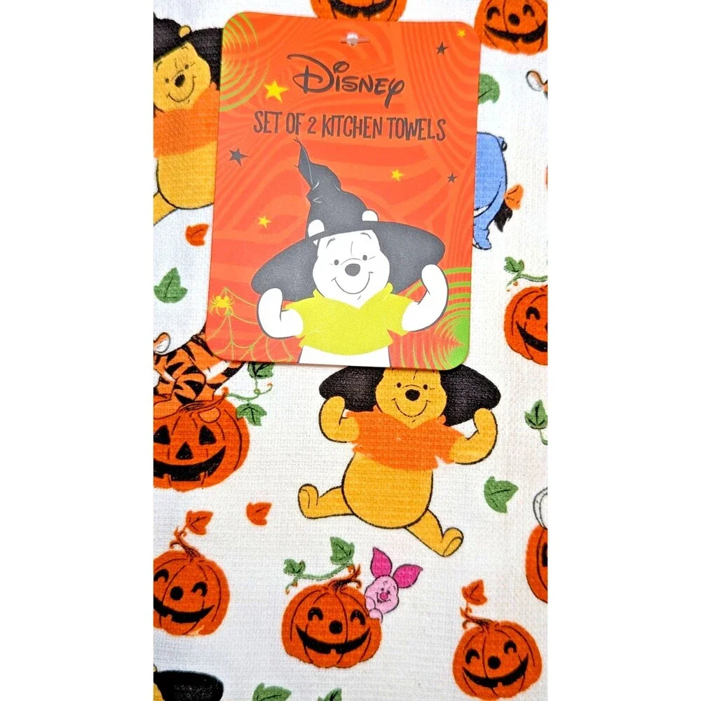 Disney Winnie The Pooh and Friends Halloween Kitchen Towels 2-pc Cotton Gift NEW
